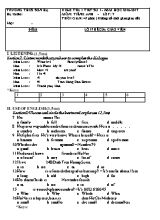 Đề kiểm tra một tiết số 1 học kì I Tiếng anh lớp 7 - Năm học 2016-2017 - Trường THCS Sơn Hạ